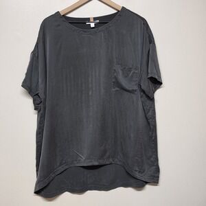 Lunya Washable Silk Sleep Tee Charcoal Gray Pocket Pajama Top Women M Oversized
